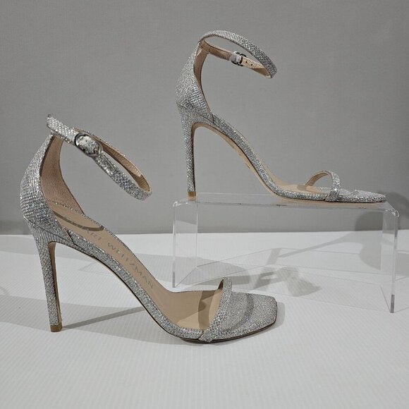 Stuart Weitzman Nudistcurve 100 Womens 8.5 Glam Glitter New Noir Strappy Sandal - Picture 3 of 14
